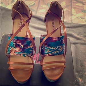 Turquoise and brown sandals